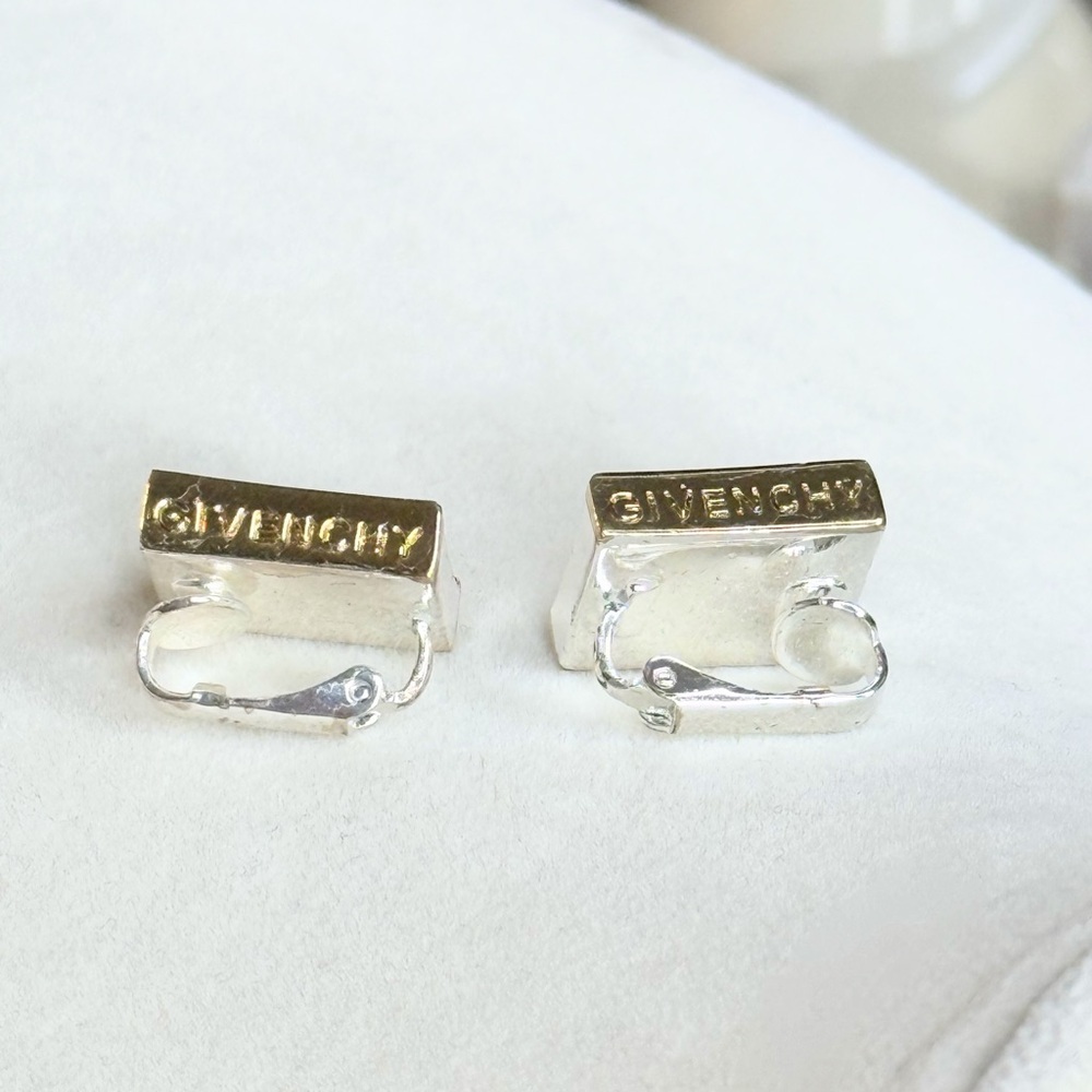Givenchy Clip On Earrings Blue Crystal Checkerboard Signed Vintage Designer - Picture 9 of 10